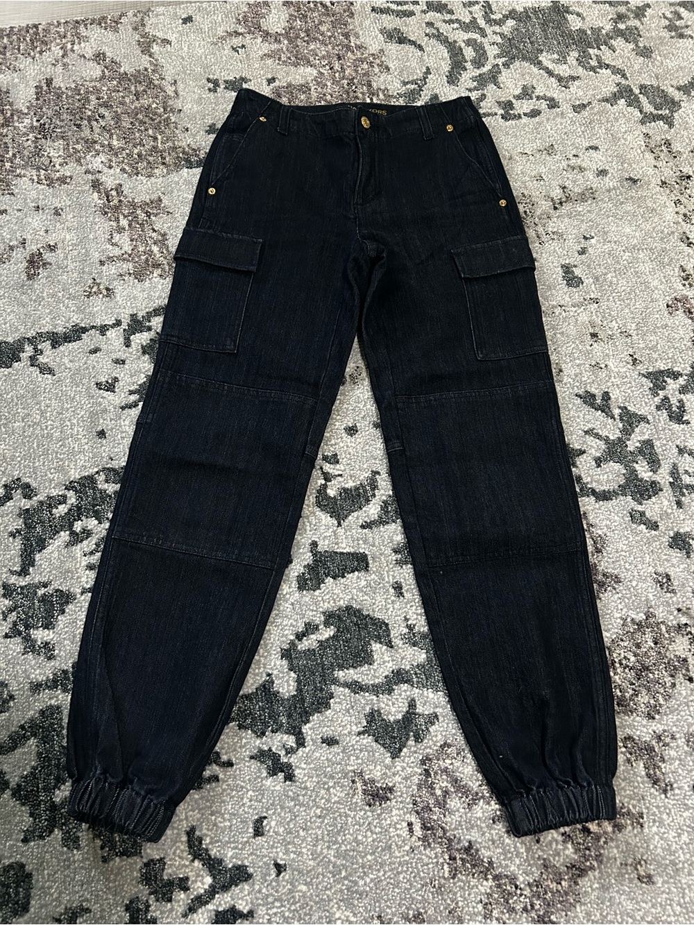 Michael Kors Dark Blue Women's Cargo Jeans with Elastic Ankles